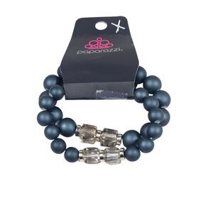 Paparazzi "Shopaholic Showdown" Blue & Clear Gray Beaded Stretchy Bracelets (x2)